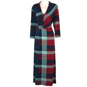 Chaus NY Plaid Maxi Faux Wrap Dress Size M
